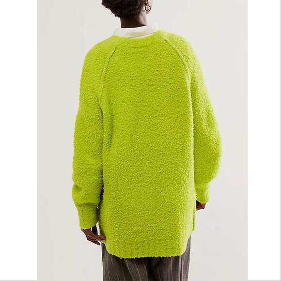 FREE PEOPLE Teddy Sweater Tunic Size L Oversized Lime Green Wool Blend Fuzzy NEW - Picture 6 of 12